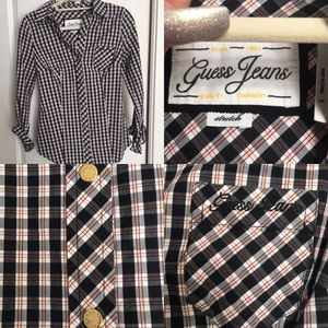 GUESS❓Plaid Stretch Button Up Shirt